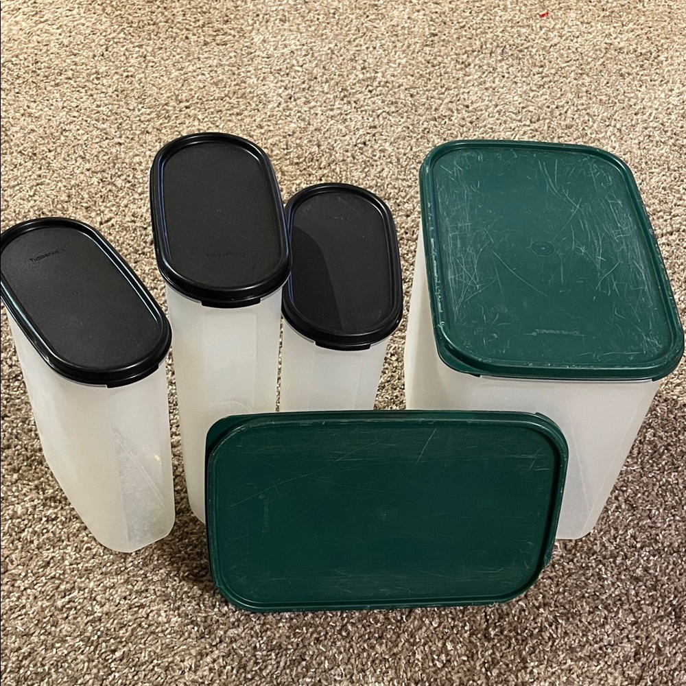 Tupperware Modular Mates set  of Clear Containers with Black and Green Lids